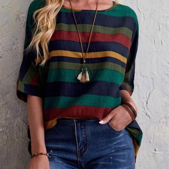 Emery Rose Tops - Emery Rose Colorblock Striped Tunic Top Large